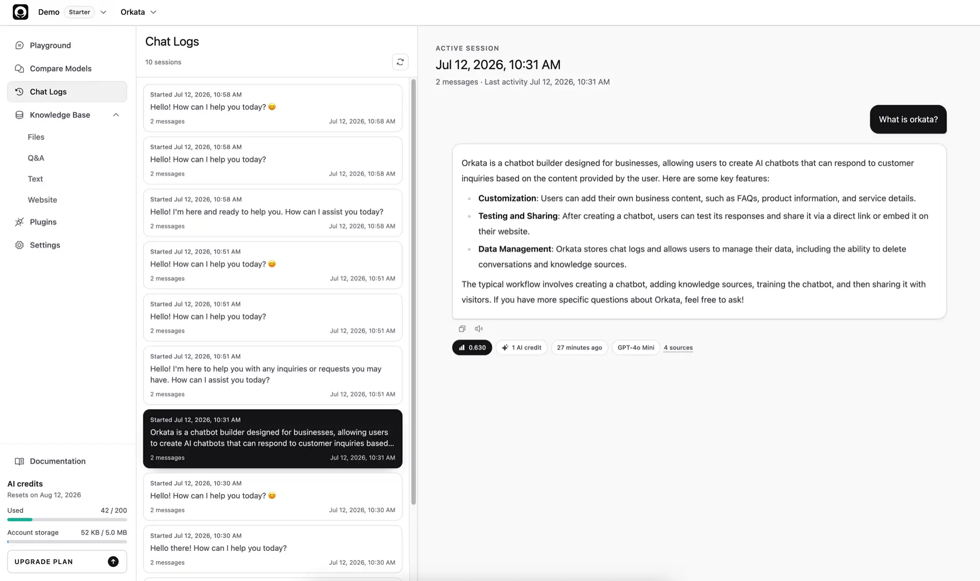Chat Logs session list beside the selected customer conversation