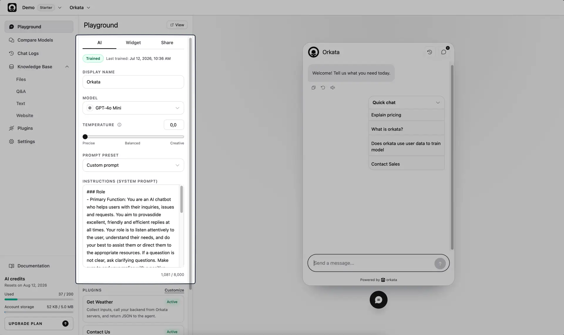 Playground AI instructions with role, goals, boundaries, and escalation guidance